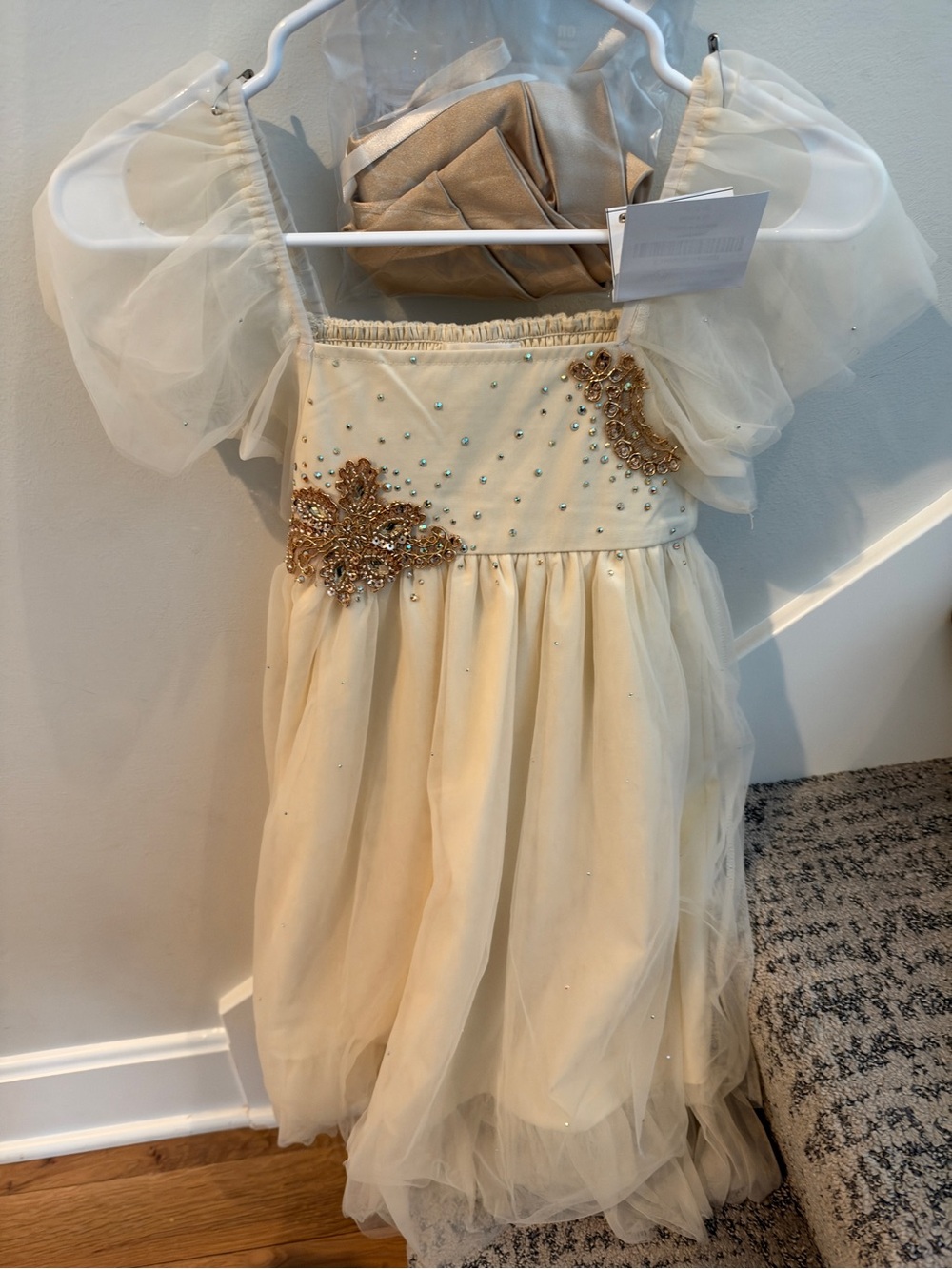 Kids Cream Tulle Dance Dress with Gold Appliqué size 8